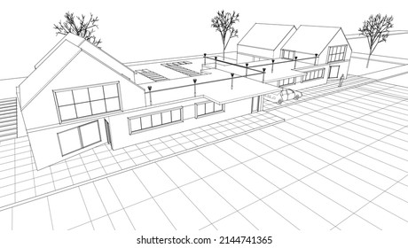 sketch of a modern house 3d rendering
