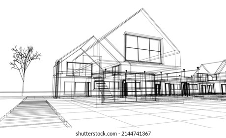 boceto de una moderna representación 3d de casa