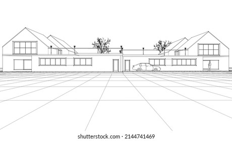 sketch of a modern house 3d rendering