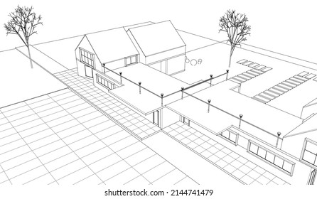 boceto de una moderna representación 3d de casa