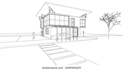 sketch of a modern house 3d rendering