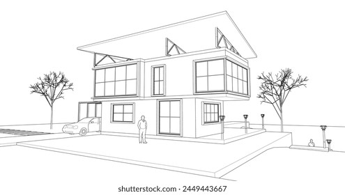 sketch of a modern house 3d rendering