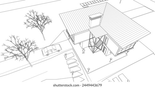 sketch of a modern house 3d rendering