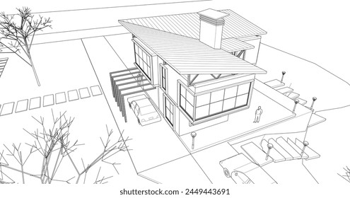 sketch of a modern house 3d rendering