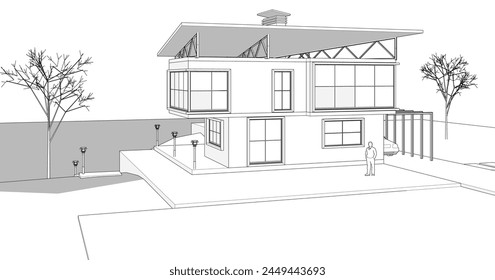 sketch of a modern house 3d rendering