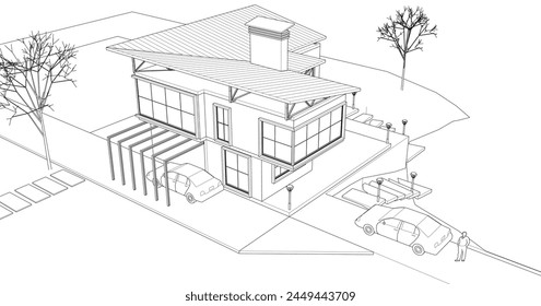 sketch of a modern house 3d rendering