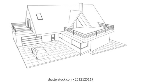  sketch of a modern house 3d rendering
