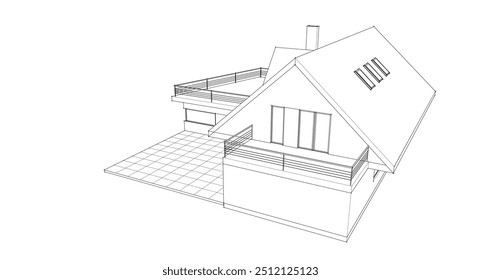  sketch of a modern house 3d rendering