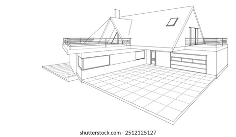  Croquis de una casa moderna 3D renderizado