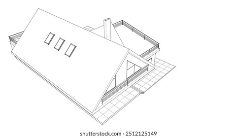  sketch of a modern house 3d rendering