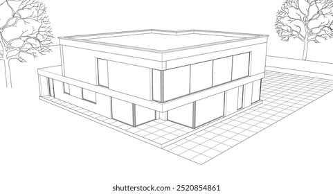 Skizze eines modernen Hauses 3D Rendering	