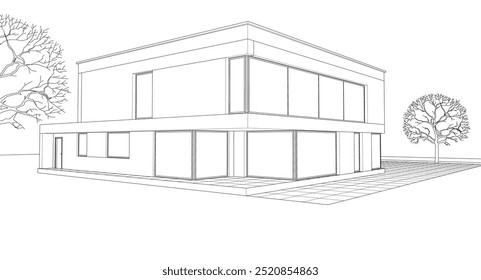 sketch of a modern house 3d rendering	