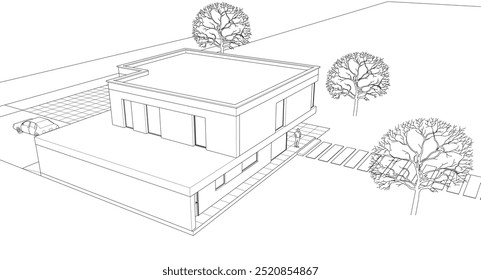 Skizze eines modernen Hauses 3D Rendering	