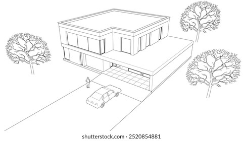 sketch of a modern house 3d rendering	