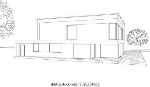Skizze eines modernen Hauses 3D Rendering	