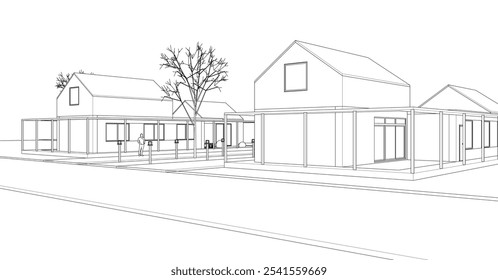 sketch of a modern house 3d rendering	