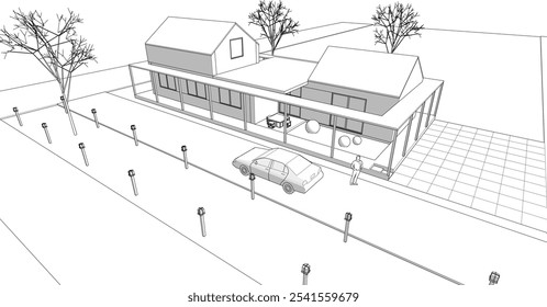 sketch of a modern house 3d rendering	