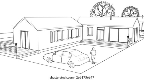 Croquis de una casa moderna 3D renderizado	