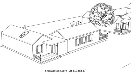 sketch of a modern house 3d rendering	