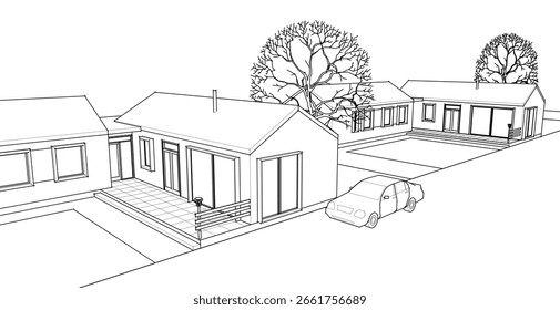 Croquis de una casa moderna 3D renderizado	
