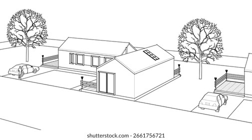 esboço de uma renderização 3d de casa moderna	
