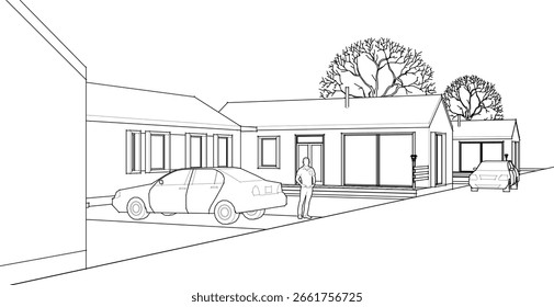 Croquis de una casa moderna 3D renderizado	