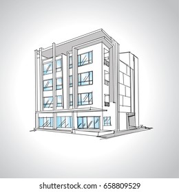 Sketch of  modern house architecture .Drawing  free hand .