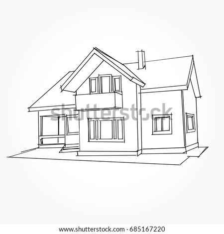 Sketch Modern House Architecture Drawing Free Stock Vector (Royalty