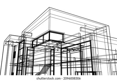 sketch of a modern house building vector 3d illustration