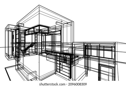 sketch of a modern house building vector 3d illustration