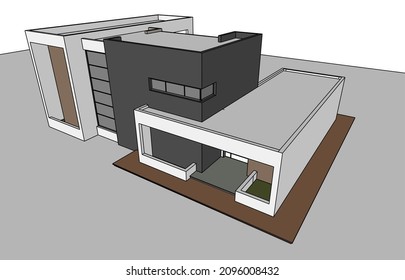 sketch of a modern house building vector 3d illustration