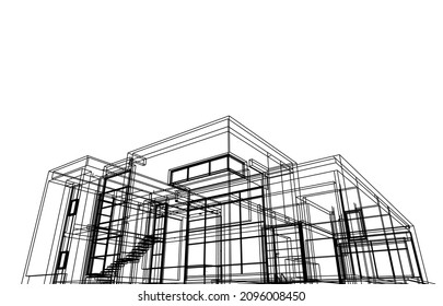 sketch of a modern house building vector 3d illustration