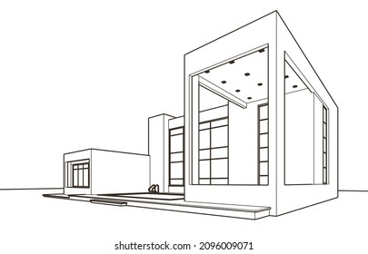 boceto de un edificio moderno vectorial 3d ilustración
