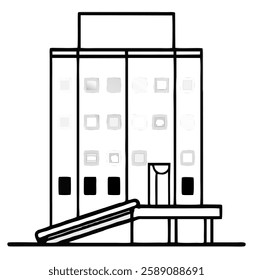 Sketch of a modern house interior with windows doors and furniture