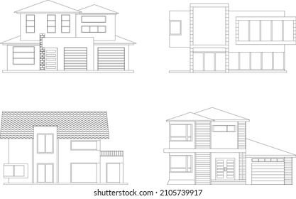 sketch modern house set for drawing book by vector design
