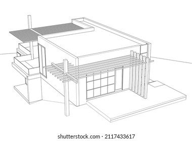 Esbozo de la ilustración 3d del vector de la casa moderna 