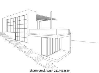 Sketch of modern house vector 3d illustration 
