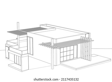 Esbozo de la ilustración 3d del vector de la casa moderna 