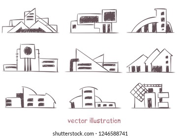 Sketch of modern house. Vector isolated illustration for design on white background