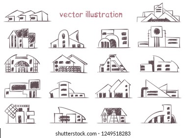 Sketch of modern house. Vector isolated illustration for design on white background