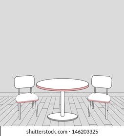 sketch of modern interior table and chairs. vector illustration 