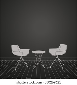 sketch of modern interior table and chairs. vector illustration