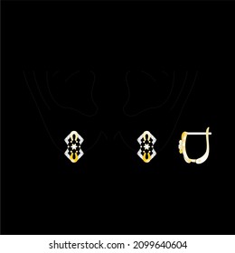 Sketch of a modern jewelery Earrings designs with precious stones, Great for jewelry factories and jewelry stores