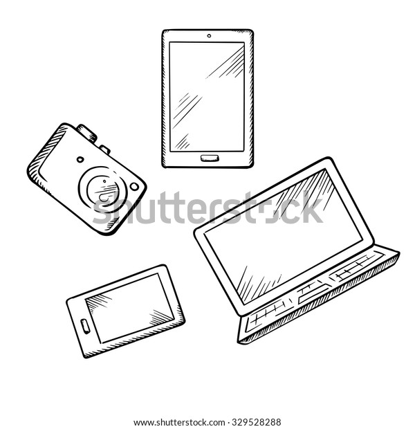 Sketch Modern Smartphone Tablet Pc Laptop Stock Vector