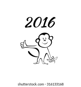 Sketch monkey and 2016. Design of the calendar. Vector illustration.