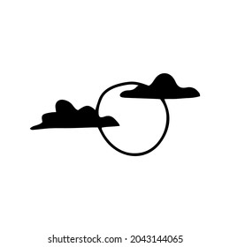 Sketch of moon and clouds. Doodle illustration. Vector element for Halloween design.