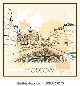 Sketch of Moscow. Suitable for invitation, flyer, sticker, poster, banner, card, label, cover, web. Vector illustration.
