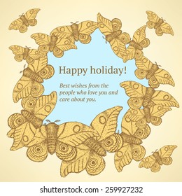 Sketch moth insect in vintage style, vector 