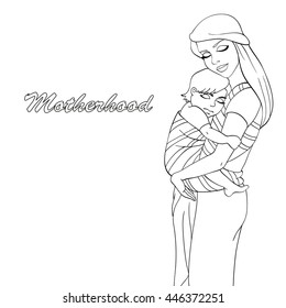 Sketch of Mother and baby wearing for coloring book