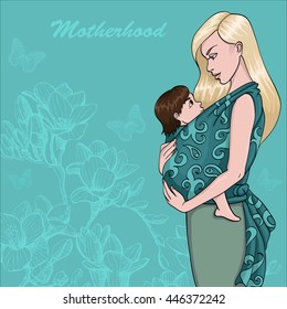 Sketch of Mother and baby wearing for design and card